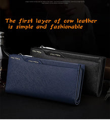Men's leather handbag, multifunctional long wallet