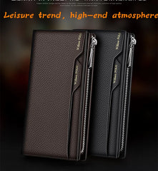 Men's leather handbag, multifunctional long wallet