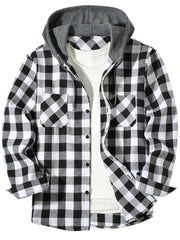 Men's Shirts Classic Plaid Casual Button Down Hooded
