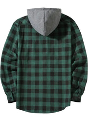 Men's Shirts Classic Plaid Casual Button Down Hooded