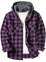Men's Shirts Classic Plaid Casual Button Down Hooded