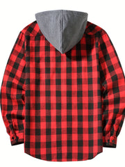 Men's Shirts Classic Plaid Casual Button Down Hooded