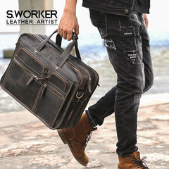 Vintage Men's Vintage Genuine Leather Briefcase Laptop Bag