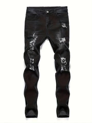 Men's Slim Fit Ripped Straight Leg Jeans,  Stretch Jeans