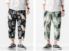 Mens Joggers Hip Hop Cat Print Pants Streetwear