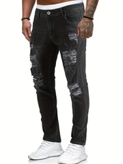 Men's Slim Fit Ripped Straight Leg Jeans,  Stretch Jeans