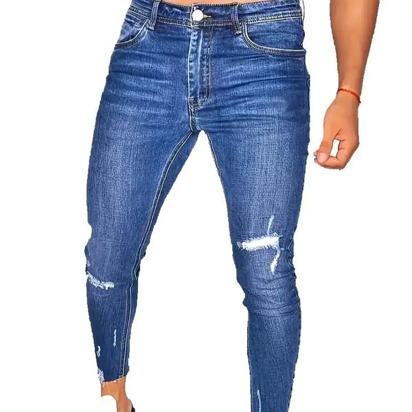 Men'S Slim Fit Distressed Warmth Jeans Stretch Denim