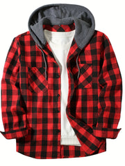 Men's Shirts Classic Plaid Casual Button Down Hooded