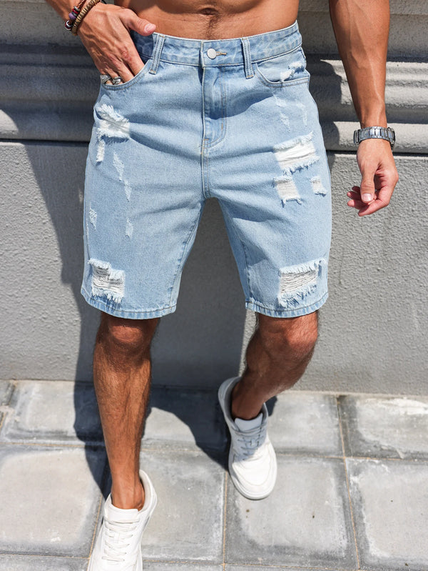 Hole washed Water Buffalo Denim Short Pants Trendy Shorts