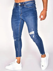 Men'S Slim Fit Distressed Warmth Jeans Stretch Denim