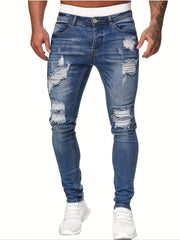 Men's Slim Fit Ripped Straight Leg Jeans,  Stretch Jeans