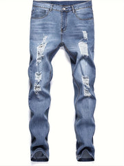 Men's Slim Fit Ripped Straight Leg Jeans,  Stretch Jeans