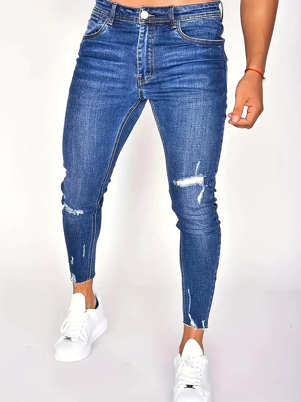 Men'S Slim Fit Distressed Warmth Jeans Stretch Denim