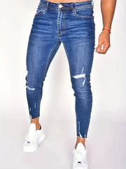 Men'S Slim Fit Distressed Warmth Jeans Stretch Denim