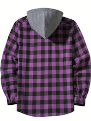 Men's Shirts Classic Plaid Casual Button Down Hooded