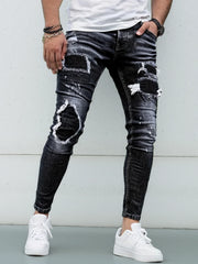 Men's Distressed Grey Jeans Trendy Casual Trousers