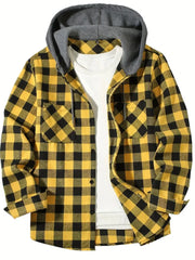 Men's Shirts Classic Plaid Casual Button Down Hooded