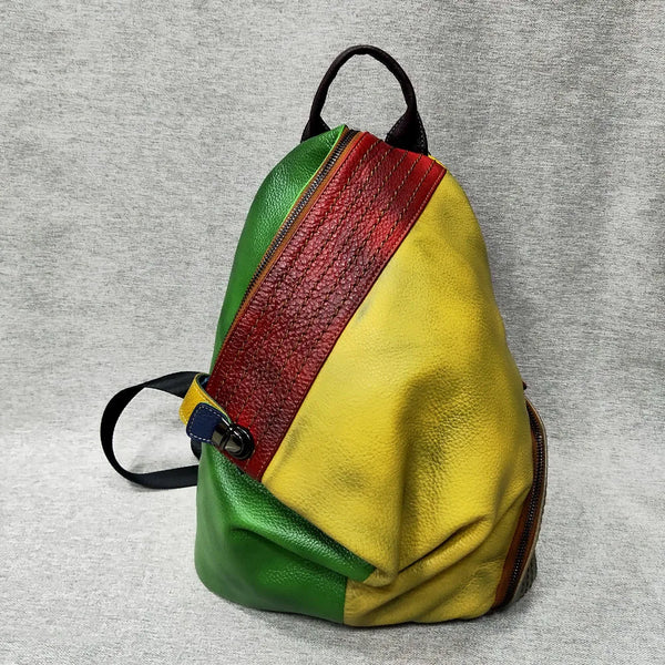 Women Genuine Leather Vintage Backpacks for Teenage