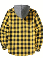 Men's Shirts Classic Plaid Casual Button Down Hooded