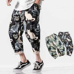 Mens Joggers Hip Hop Cat Print Pants Streetwear