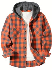 Men's Shirts Classic Plaid Casual Button Down Hooded