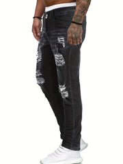 Men's Slim Fit Ripped Straight Leg Jeans,  Stretch Jeans
