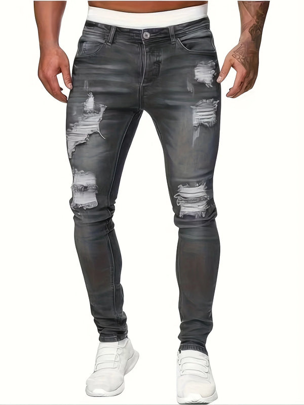 Men's Slim Fit Ripped Straight Leg Jeans,  Stretch Jeans