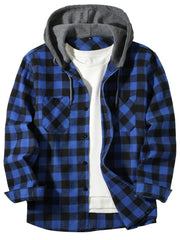 Men's Shirts Classic Plaid Casual Button Down Hooded