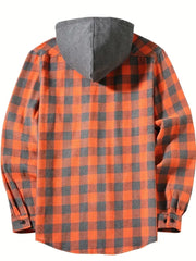Men's Shirts Classic Plaid Casual Button Down Hooded