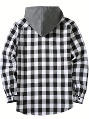 Men's Shirts Classic Plaid Casual Button Down Hooded