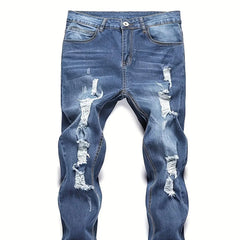 Men's Slim Fit Ripped Straight Leg Jeans,  Stretch Jeans