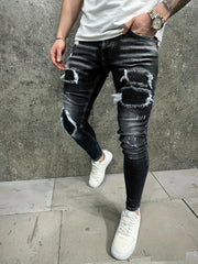Men's Distressed Grey Jeans Trendy Casual Trousers