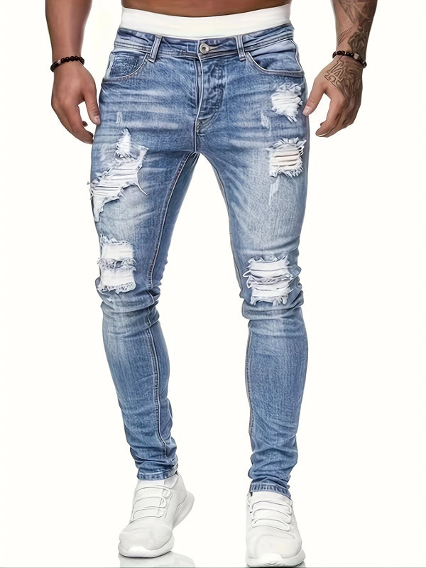 Men's Slim Fit Ripped Straight Leg Jeans,  Stretch Jeans