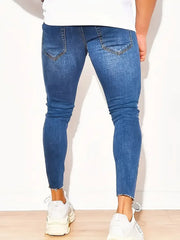Men'S Slim Fit Distressed Warmth Jeans Stretch Denim