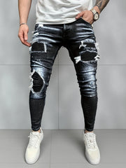 Men's Distressed Grey Jeans Trendy Casual Trousers