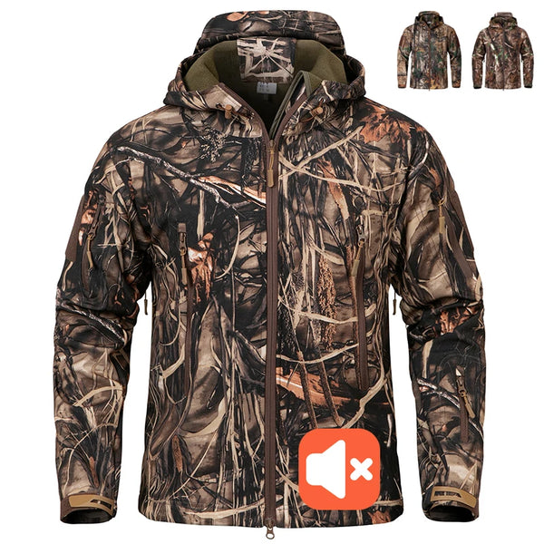 Men's Quiet Softshell Camouflage Hunting Jacket Hooded Coat